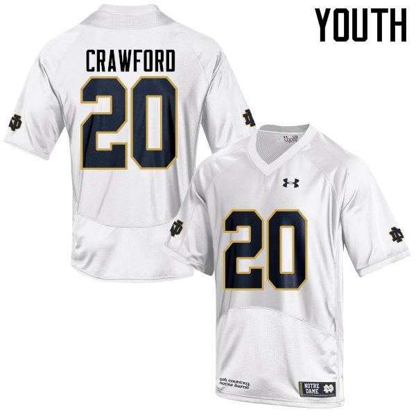 Youth #20 Shaun Crawford Notre Dame Fighting Irish College Football Jerseys-White